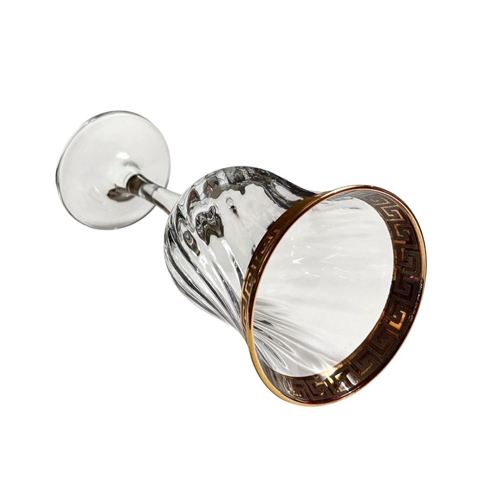 Vintage Murano Hand Blown Wine Glasses, Optic Swirl, 24k Gold Greek Key Rim - Picture 5 of 5